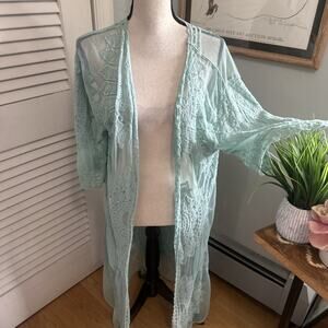 RACHEL ZOE Kimono Womens One Size Light Blue Sheer Crochet Bohemian Festival